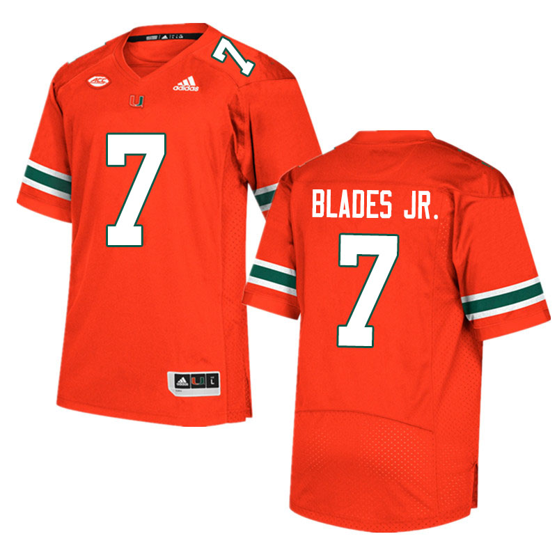 Men #7 Al Blades Jr. Miami Hurricanes College Football Jerseys Sale-Orange - Click Image to Close